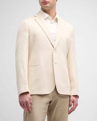 Shop Giorgio Armani Men's Textured Silk Sport Coat In Fancy Beige