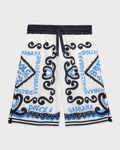 Shop Dolce & Gabbana Boy's Bandana-print Drawstring Cotton Poplin Shorts In Multiprint