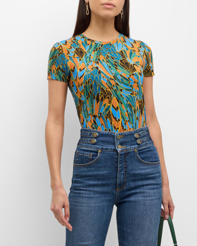 Shop L Agence Ressi Short-sleeve Parrot Feather Tee In Blue Multi Parrot