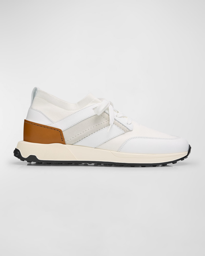 Shop Tod's Men's Maglia Leather Knit Runner Sneakers In White