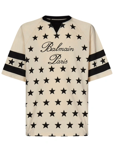 Shop Balmain Paris Signature Star T-shirt In Beige