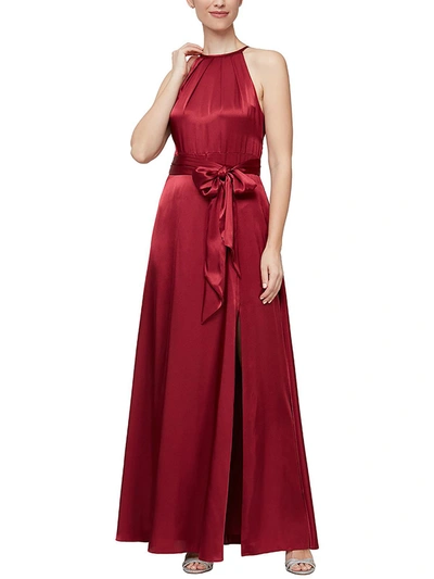 Shop Alex & Eve Womens Satin Belted Evening Dress In Red