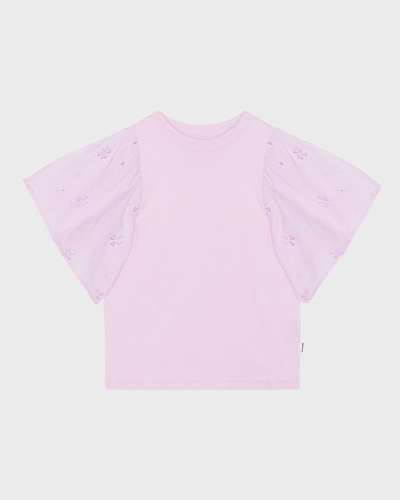 Shop Molo Girl's Ritza Puff Sleeve Shirt In Alpine Glow