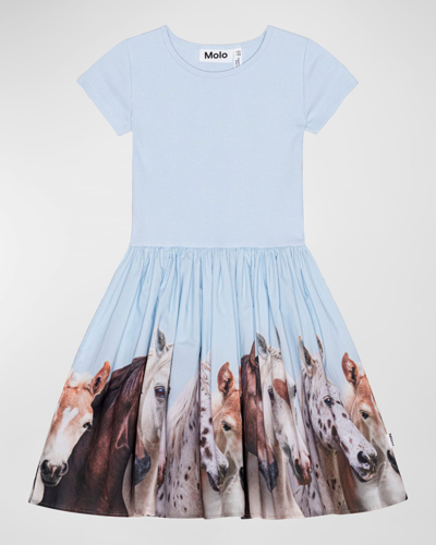 Shop Molo Girl's Cissa Combo Horse-print Dress In Group Of Hearts