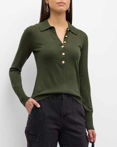 Shop L Agence Sterling Collared Sweater In Armygold
