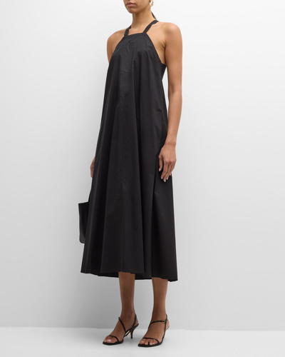 Shop Foemina Sleeveless Cotton Poplin Halter Midi Dress In Black