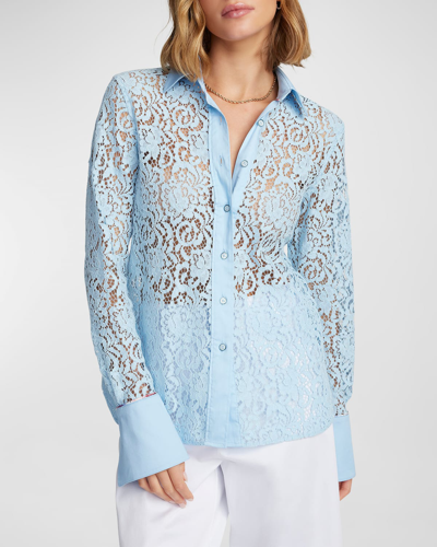 Shop Robert Graham Priscilla Button-down Floral Lace Shirt In Light Blue