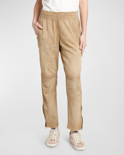 Shop Golden Goose Journey Waxed Leather Jogging Pants In Dark Taupe