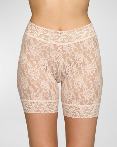 Shop Hanky Panky High-rise Signature Lace Biker Shorts In Chai