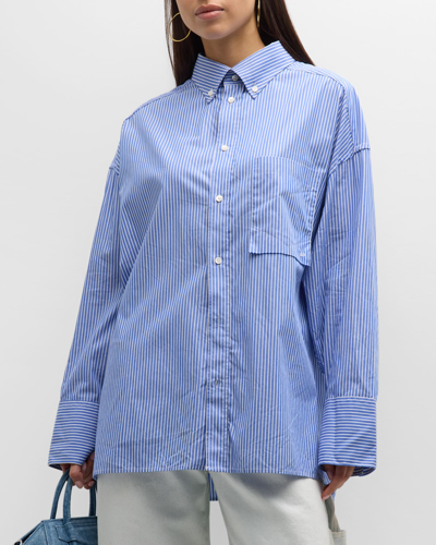 Shop Darkpark Nathalie Striped Oversized Shirt In Bluewhite