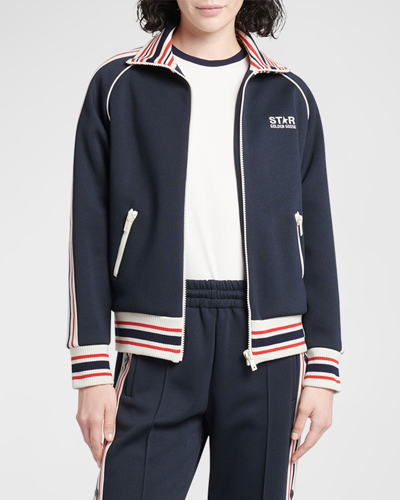 Shop Golden Goose Star Zip-front Raglan Track Jacket In Dark Blue Papyrus