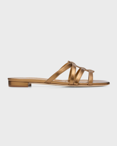 Shop Manolo Blahnik Metallic Leather Caged Flat Sandals In Gold