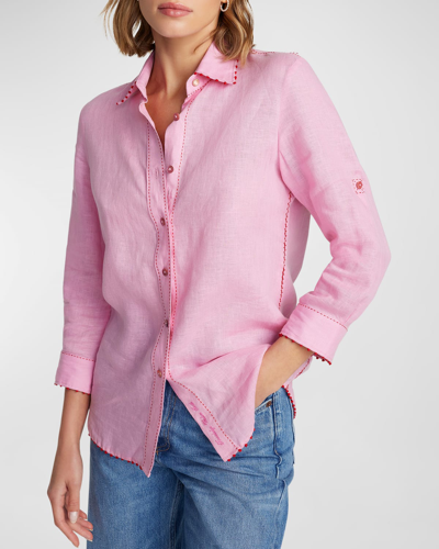 Shop Robert Graham Hadley Embroidered Button-down Linen Shirt In Pink