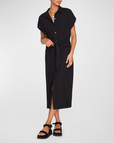 Shop Brochu Walker Setia Dolman-sleeve Tie-waist Midi Shirtdress In Black Onyx
