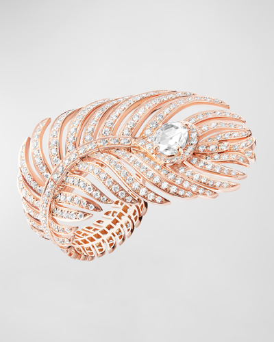Shop Boucheron Plume De Paon Ring In Rose Gold With Diamonds In 15 Rose Gold