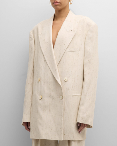 Shop Dries Van Noten Bliss Silk-blend Blazer Jacket In Ecru