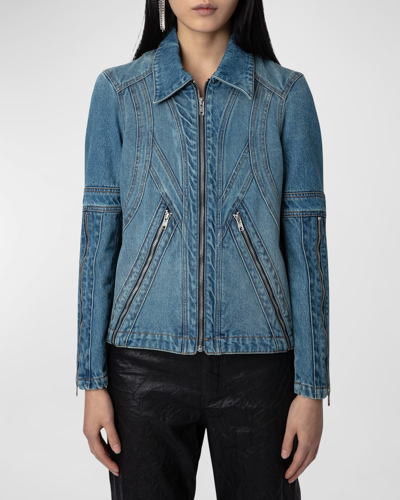 Shop Zadig & Voltaire Bons Denim Jacket In Light Blue