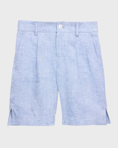 Dolce & Gabbana Boy's Pleated-front Linen Shorts In Light Blue