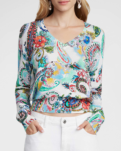 Shop Robert Graham Evelyn Cropped Paisley-print Sweater In Multi