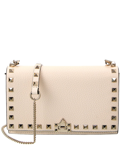 Shop Valentino Rockstud Grainy Leather Crossbody In White