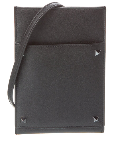Shop Valentino Rockstud Leather Smartphone Case In Black