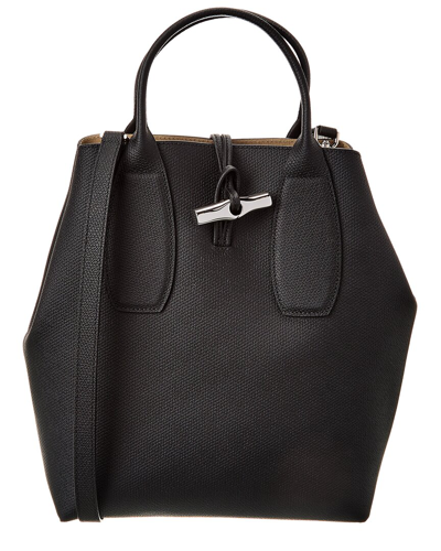 Shop Longchamp Roseau Medium Leather Crossbody In Black