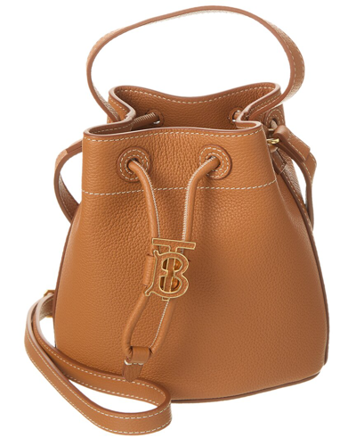 Shop Burberry Tb Mini Leather Bucket Bag In Brown