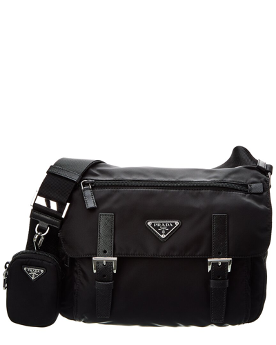 Shop Prada Nylon & Saffiano Leather Messenger Bag In Black