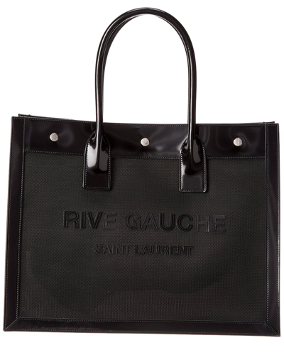 Shop Saint Laurent Rive Gauche Small Mesh & Leather Tote In Black
