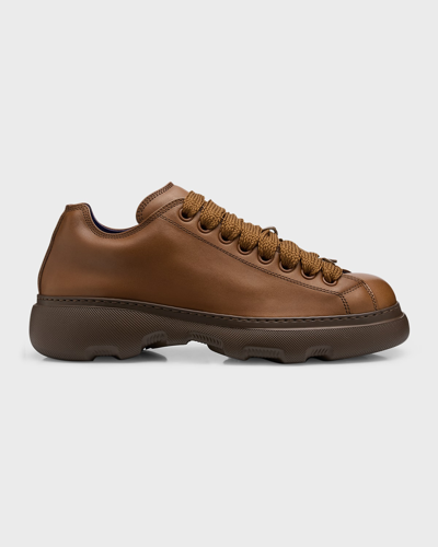 Shop Burberry Men's Ranger Leather Hiking Sneakers In Wood