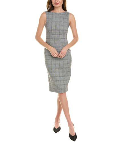 Shop Brooks Brothers Check Linen-blend Sheath Dress In Grey