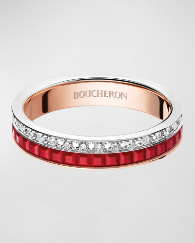 Shop Boucheron Quatre 18k Pink & White Gold Red Edition Diamond Ring In 35 Mixed Metal