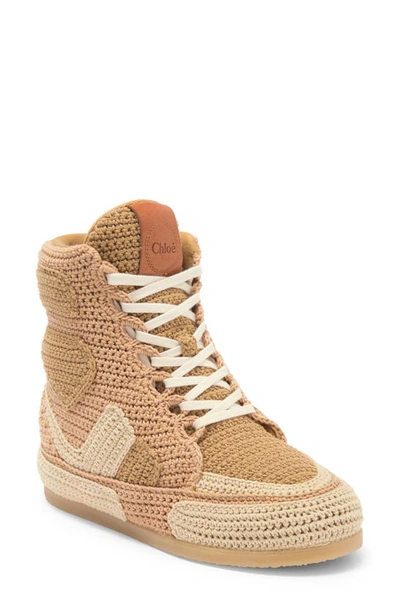 Shop Chloé Myha Crochet Sneaker In Quiet Brown