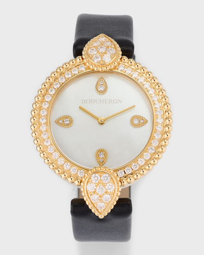 Shop Boucheron Serpent Boheme 18k Yellow Gold Watch With Diamonds And Mother Of Pearl In 05 Yellow Gold