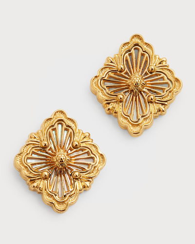 Shop Buccellati Opera Tulle Small Button Earrings In Mother-of-pearl And 18k Yellow Gold In 05 Yellow Gold