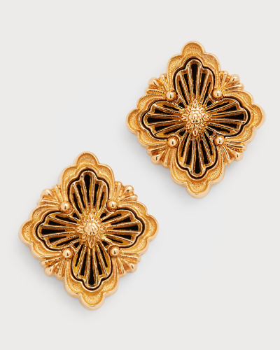 Shop Buccellati Opera Tulle Small Button Earrings In Black And 18k Pink Gold In 05 Yellow Gold