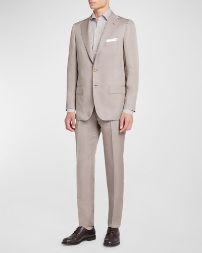 Shop Kiton Men's Solid Lyocell Suit In Light Brown