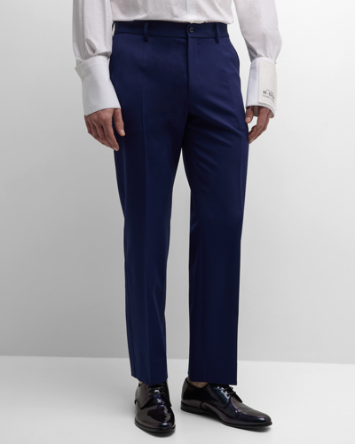 Shop Dolce & Gabbana Men's Retro Stretch Wool Tuxedo Pants In Brig Blue