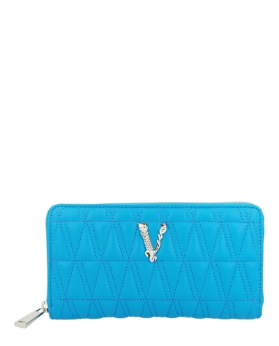 Shop Versace Virtus Long Wallet In Blue