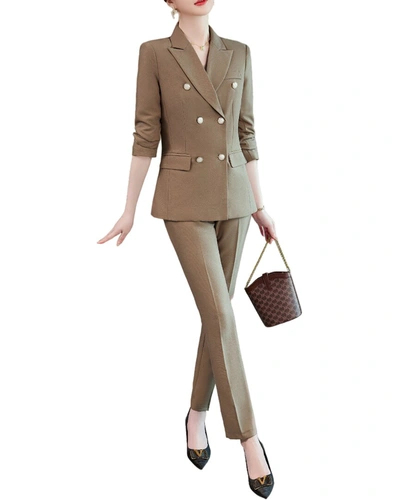 Shop Bossy Chic 2pc Blazer & Pant Set In Brown