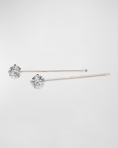 Shop L Erickson Little Gem Crystal Bobby Pin Pair In Crystal/silver