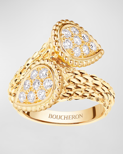 Shop Boucheron Serpent Bohème 18k Gold Diamond Bypass Ring In 05 Yellow Gold