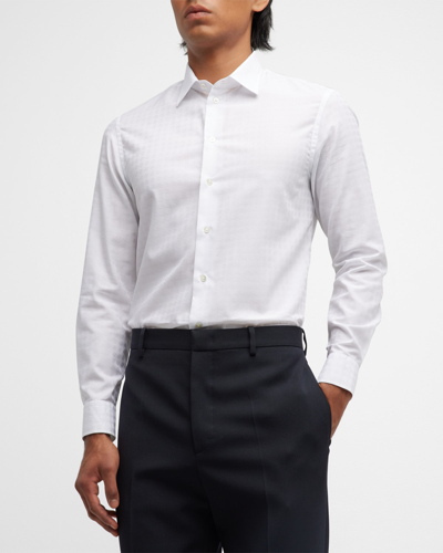 Shop Emporio Armani Men's Camicia Tonal Jacquard Sport Shirt In Solid White