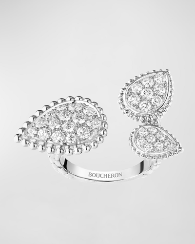 Shop Boucheron Serpent Bohème 18k White Gold Diamond 3-motif Ring In 10 White Gold