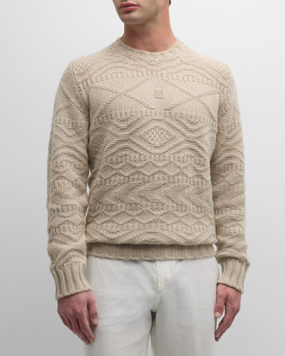 Shop Corneliani Men's Geometric Cashmere Sweater In Ivory