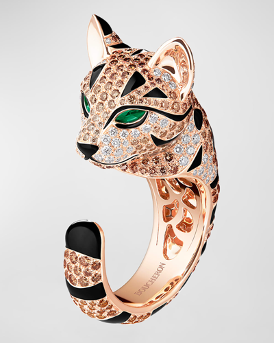 Shop Boucheron Fuzzy, The Leopard Cat Ring 18k Pink Gold In 05 Yellow Gold
