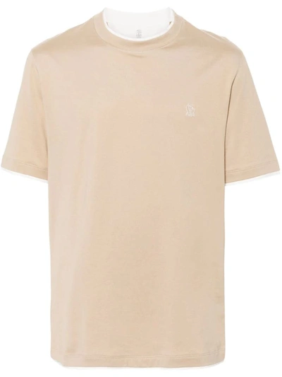 Shop Brunello Cucinelli T-shirt With Embroidery In Brown