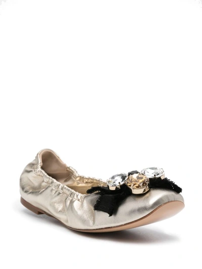 Shop Casadei Queen Bee Ballet Leather Ballets In Golden