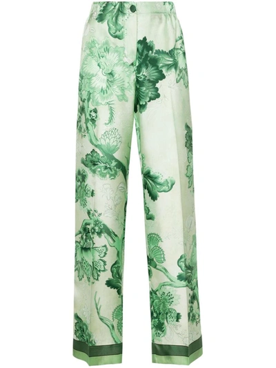 Shop F.r.s. - For Restless Sleepers Printed Silk Trousers In Green