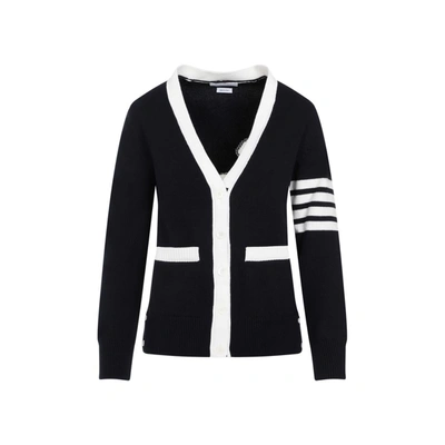 Shop Thom Browne Hector Icon Jersey Stitch Intarsia V-neck Cardigan Sweater In Blue